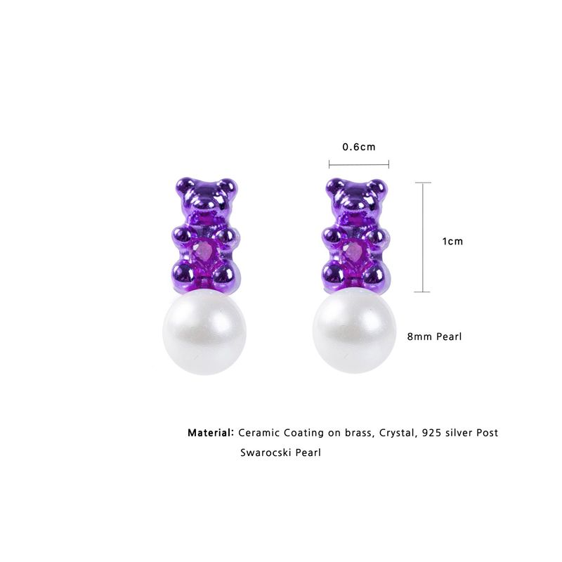Petit Bear Pearl Earrings_Purple