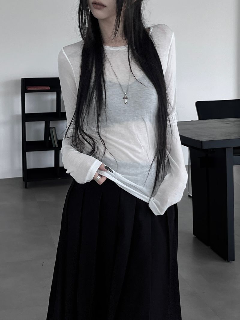 layered see-through long sleeve T (4color)
