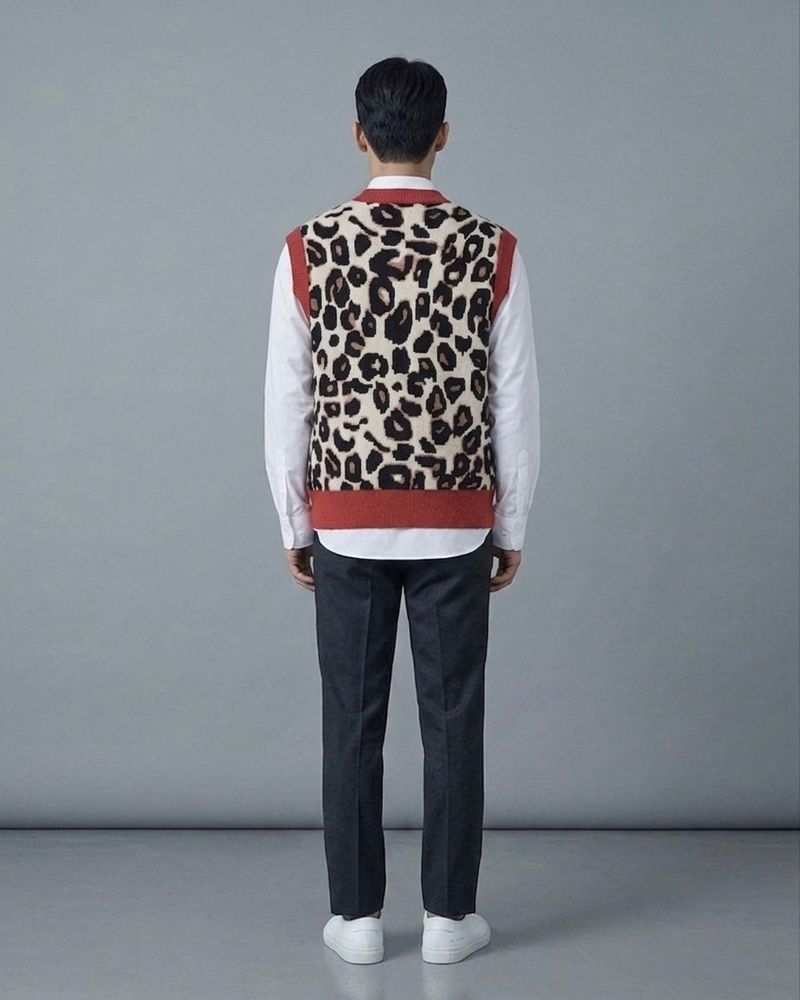 Red & Ivory Leopard Knit Vest