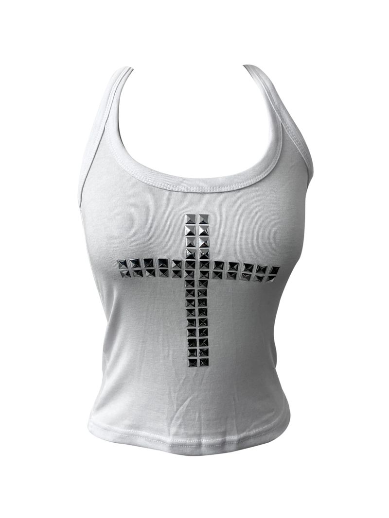 metal stud cross sleeveless (3color)