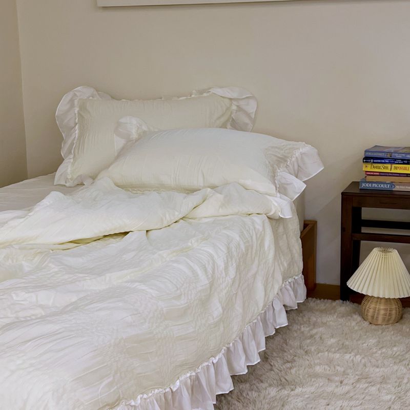 Shirring ruffle light comforter set - Cream white - Q