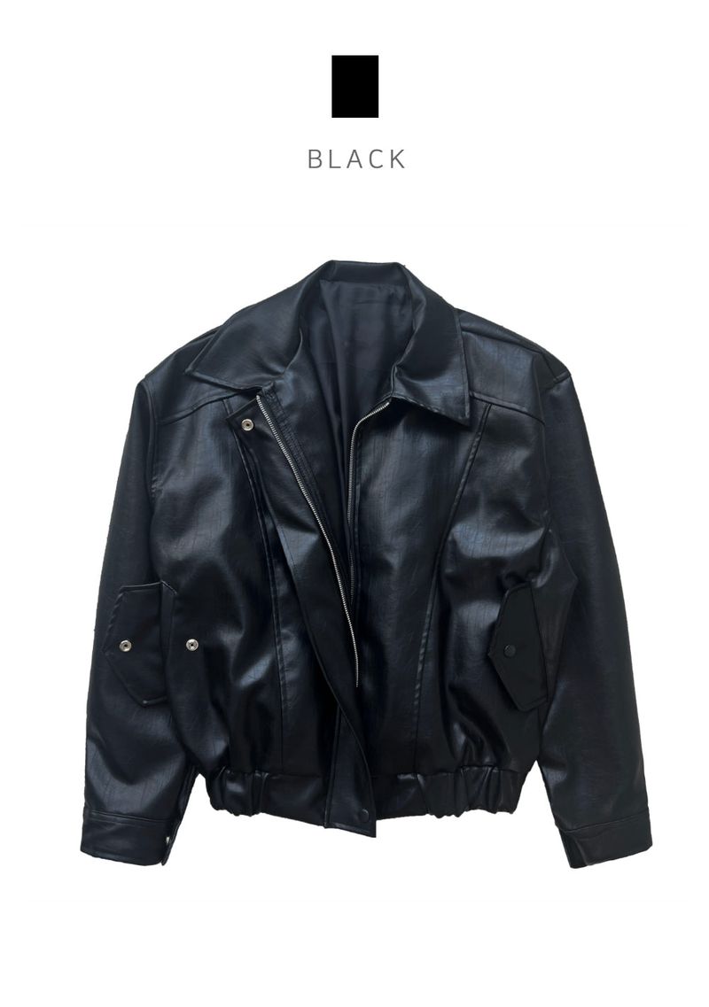Old box leather bike overfit leather jacket (2 colors)