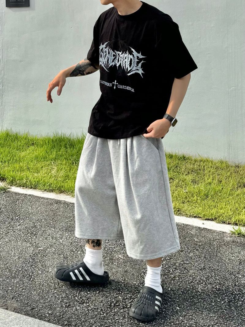 Layer pintuck bermuda wide half pants 2C