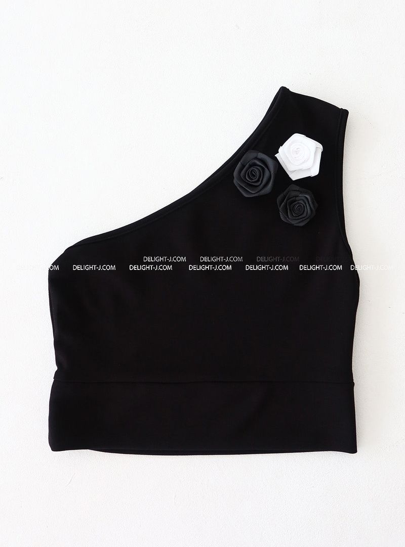 Rose Cosage 3ps Detachable Unbalanced Shoulder Sleeveless