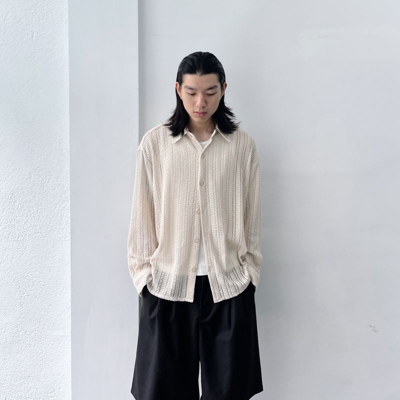 Striped Lace Long-Sleeve Shirt