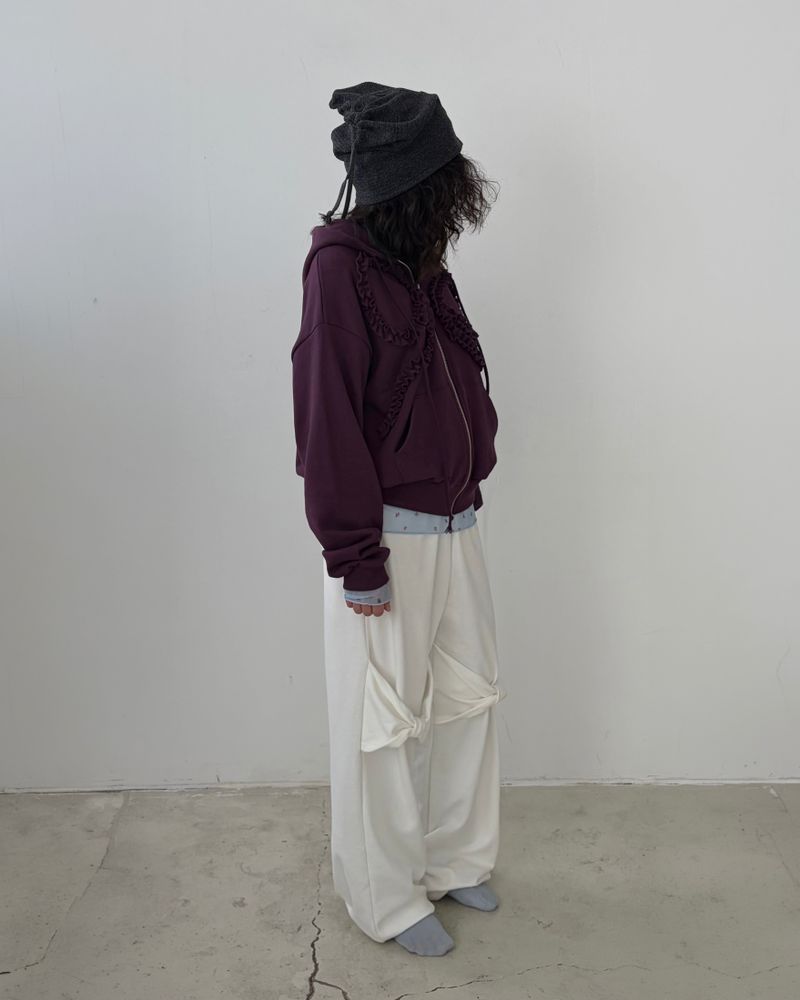 Ribbon Ruffle Hoddie Zip Up