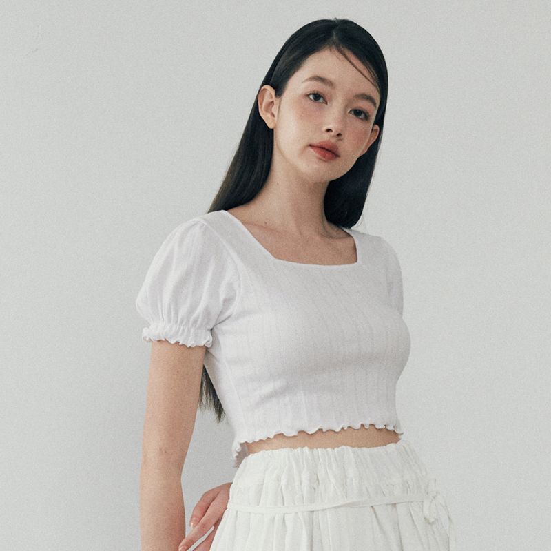 フリルクロップTシャツ - ホワイト