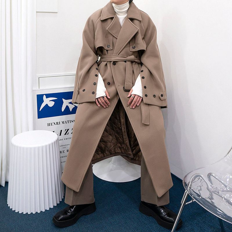 SK Button slit wool robe long coat (3 colors)