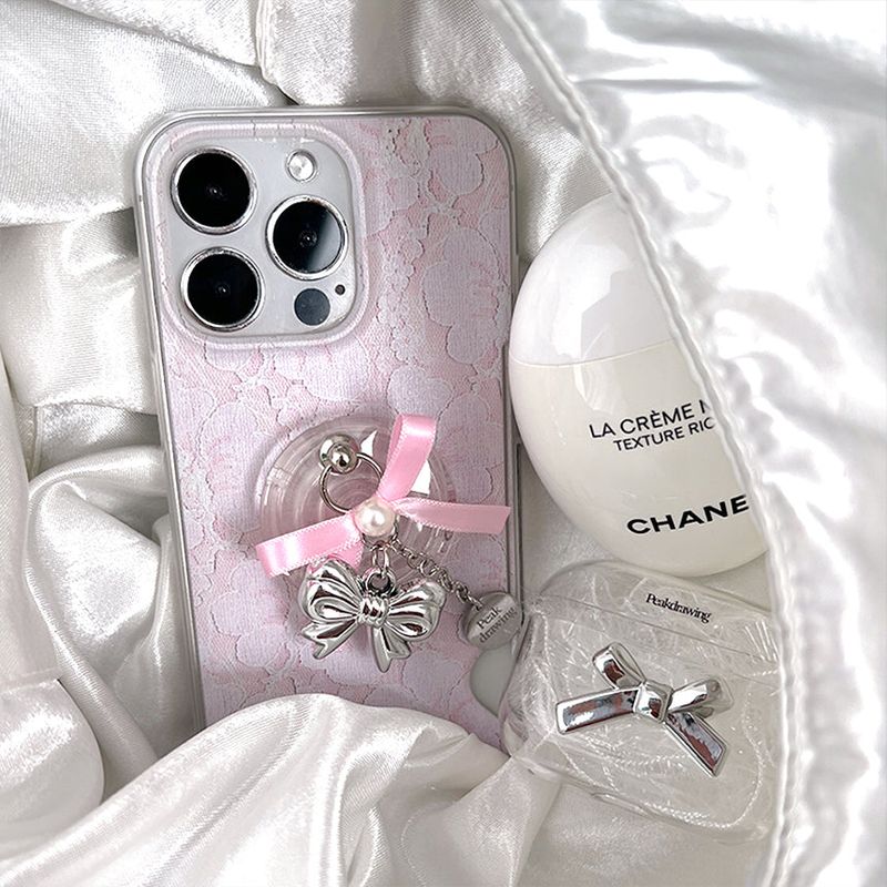 [Handmade] Winter pink phone grip (beads tok)