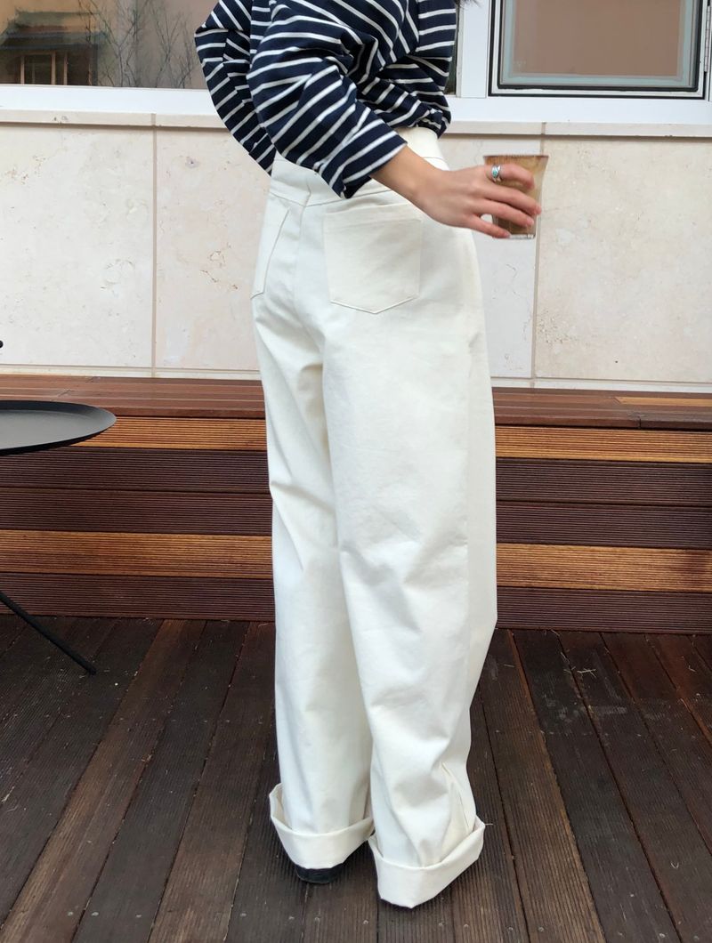 Feminine cotton wide pintuck pants 