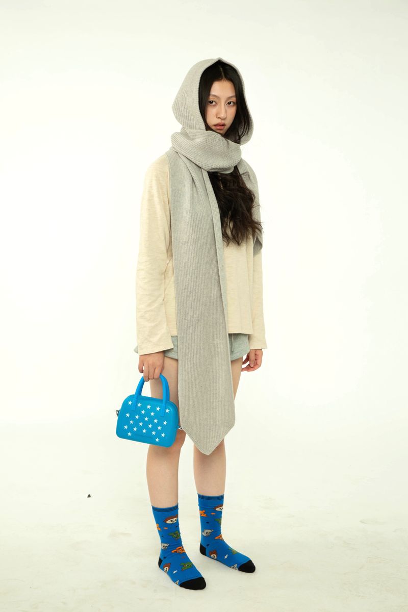 Yak Wool Ribbed Hooded Scarf