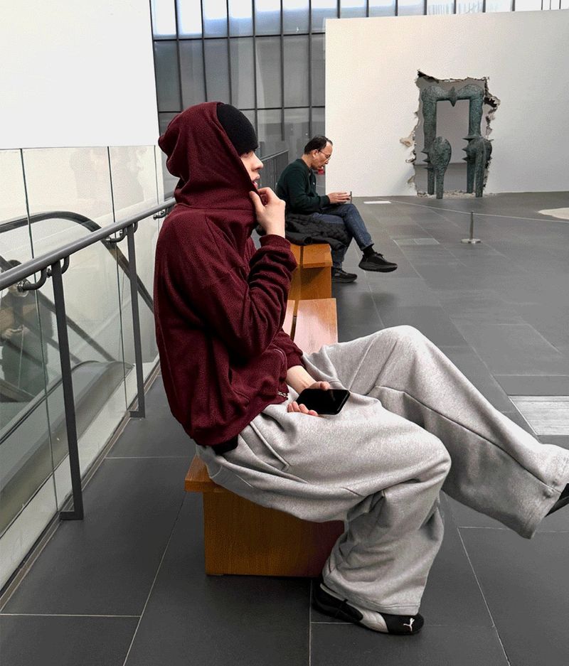 Marom Waffle Two-Way Hooded Zip-Up
