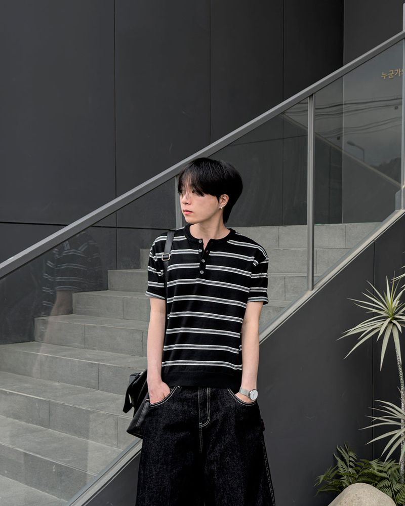 Diron Striped Henley Knit