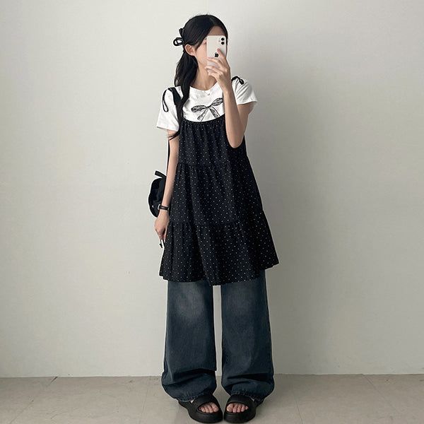 Longs Ribbon String Dot Cancan Dress