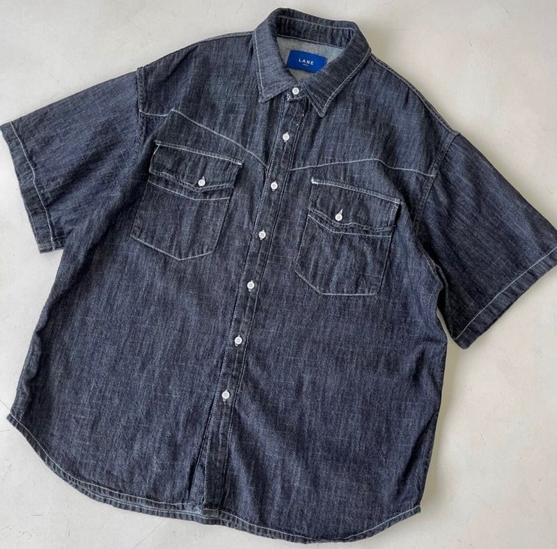 LINEN WESTERN DENIM HALF SHITRS(2COLOR)