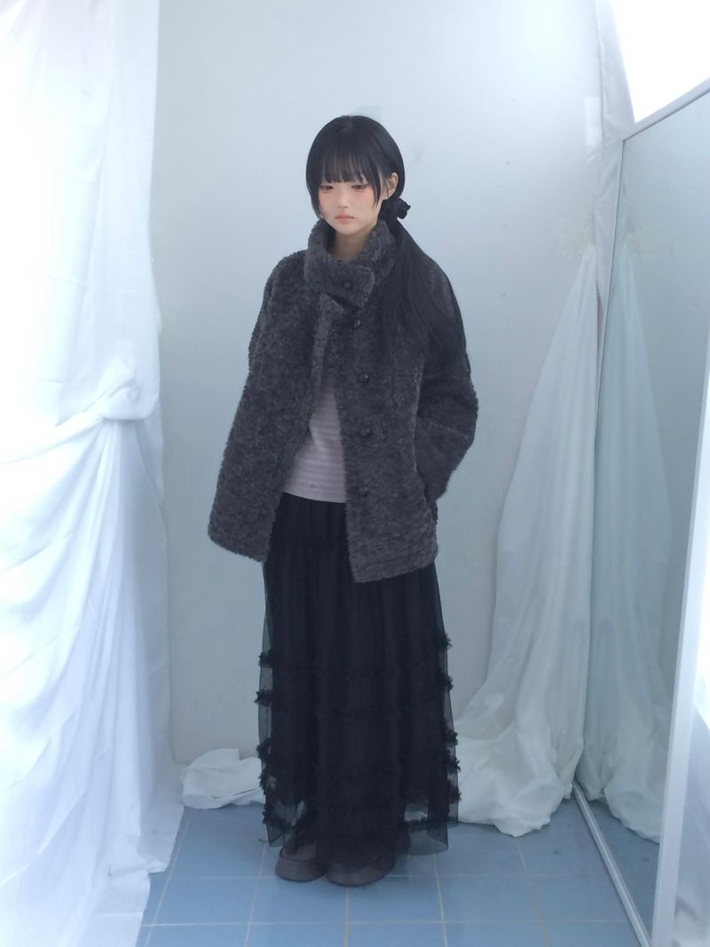 Cloud chiffon frill long skirt