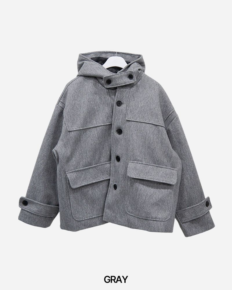Carbon Wool Hooded Half Coat