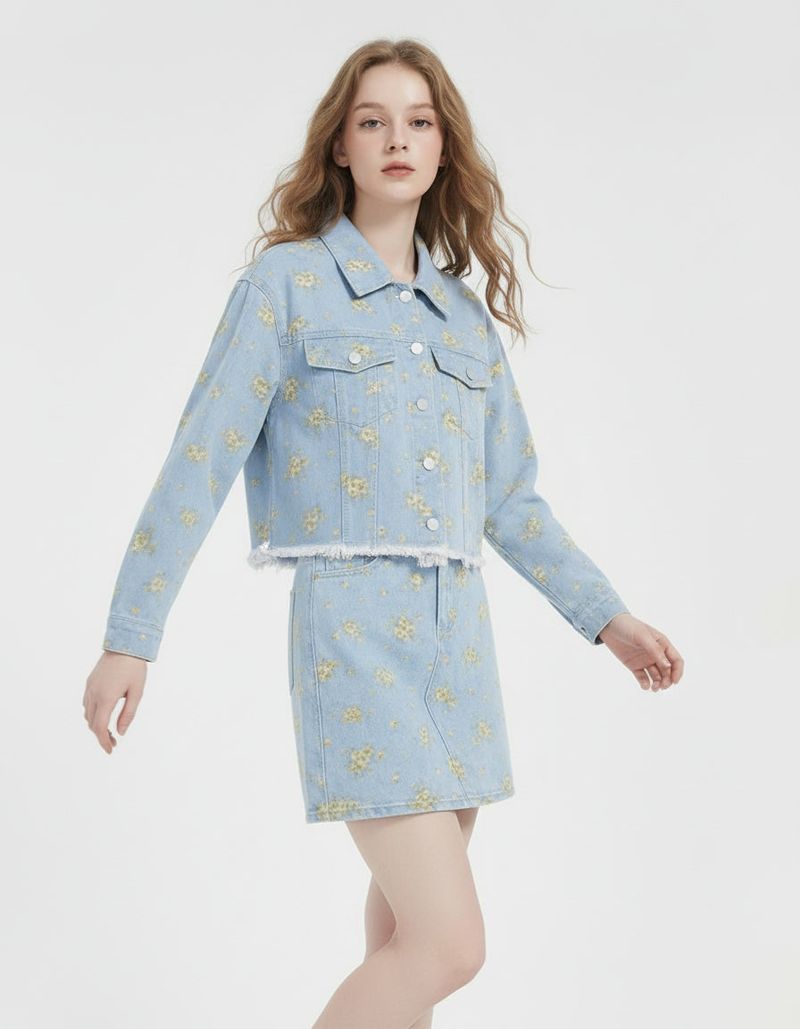 Canola Bloom Flower Denim Jacket Light Blue