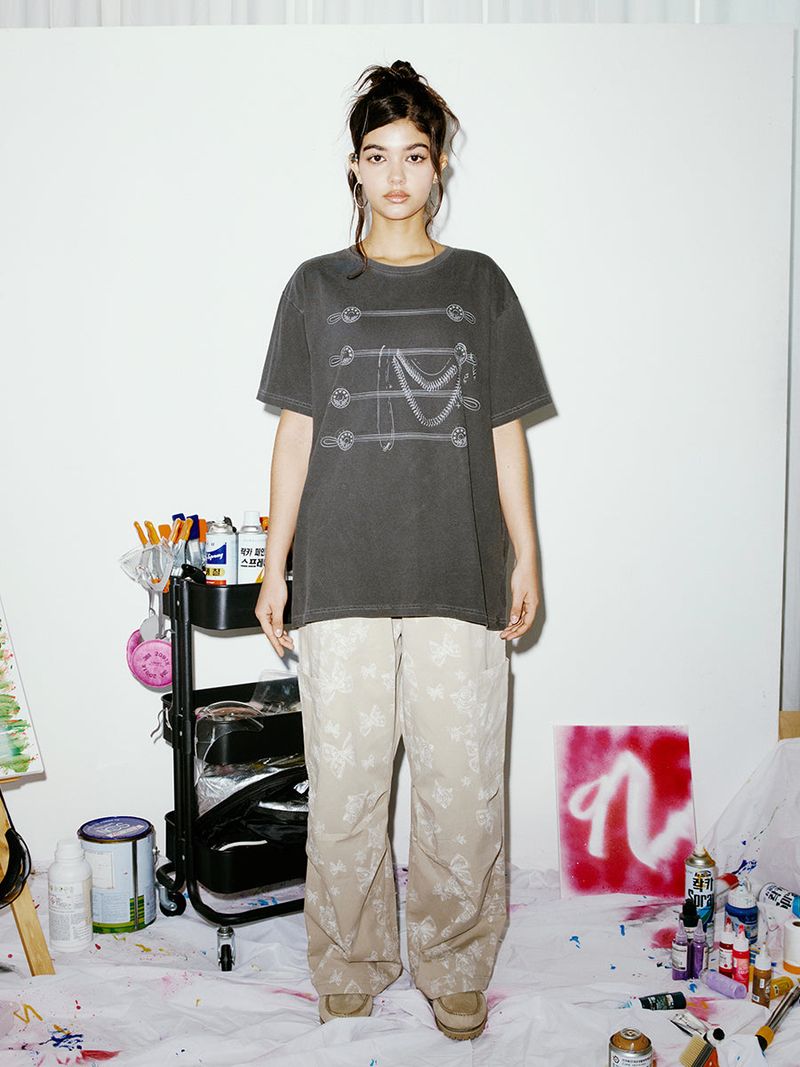 BUTTON TEE CHARCOAL