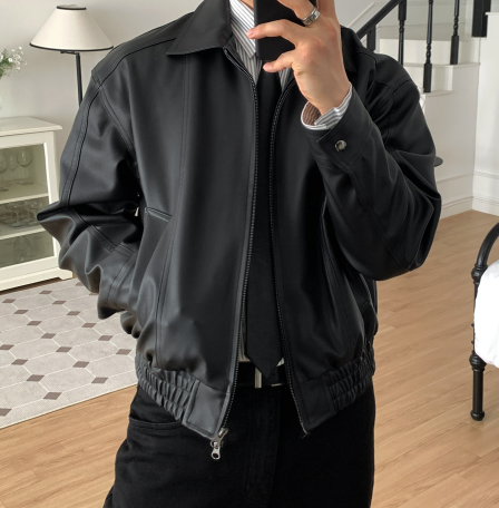 LOOKPLE（ルックプル）の「Wayne Vintage Crack Leather Zip-Up Jacket（Jackets/Outerwear）」