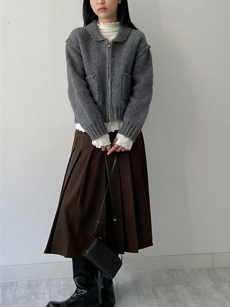 Reverse Two-Way Crop Knit Zip-Up