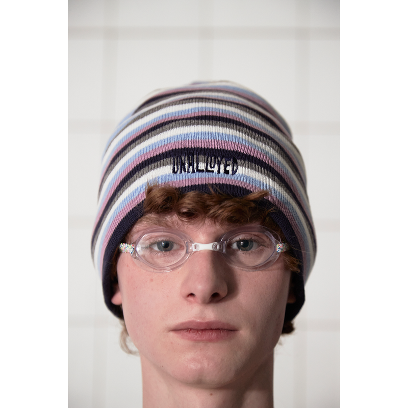 LOGO STRIPE BEANIE / NAVY