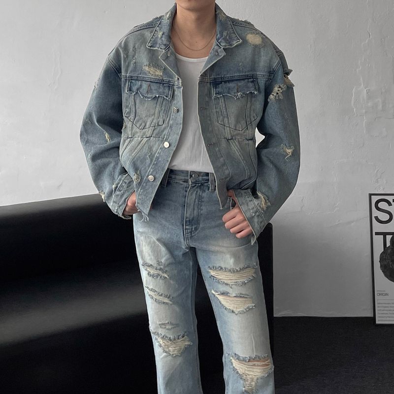 MG624,625 incision damage jean jacket (2 colors)