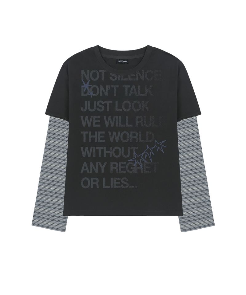 Lettering Multi Stripe Layered Long Sleeve - CHARCOAL