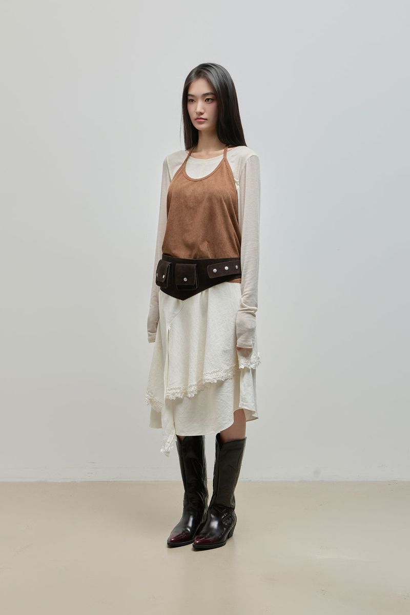 Unbalanced Lace Midi Skirt_Ivory