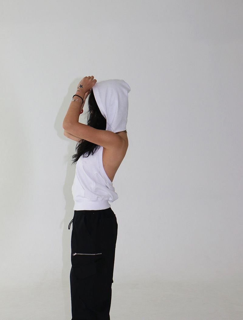 Backless Hooded Zip-Up Sleeveless