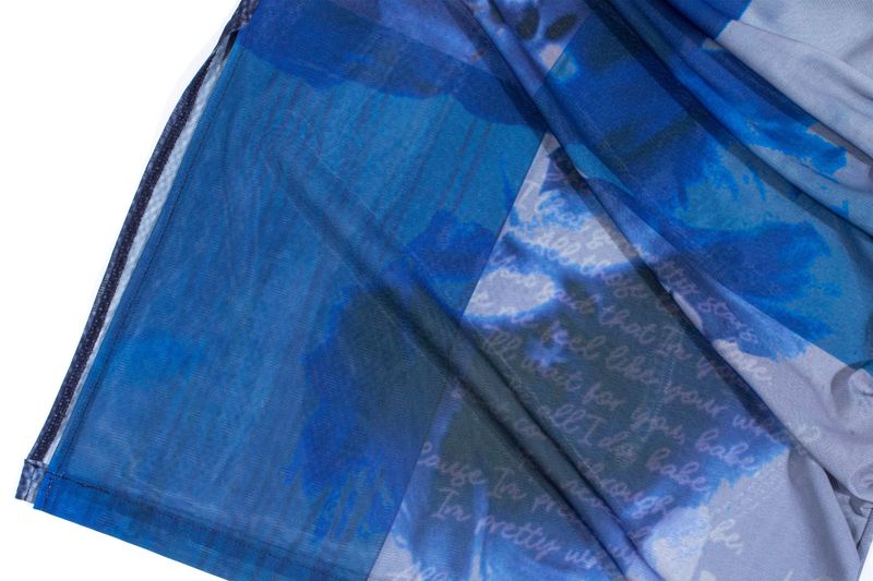 UNBALANCED SHIRRING MESH DRESS_Blue