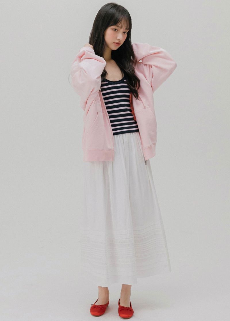 PINTUCK COTTON LONG SKIRT (WHITE)