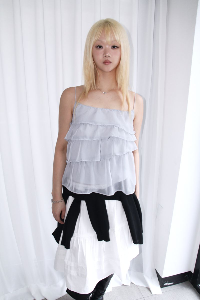 frill chiffon see-through sleeveless (2colors)