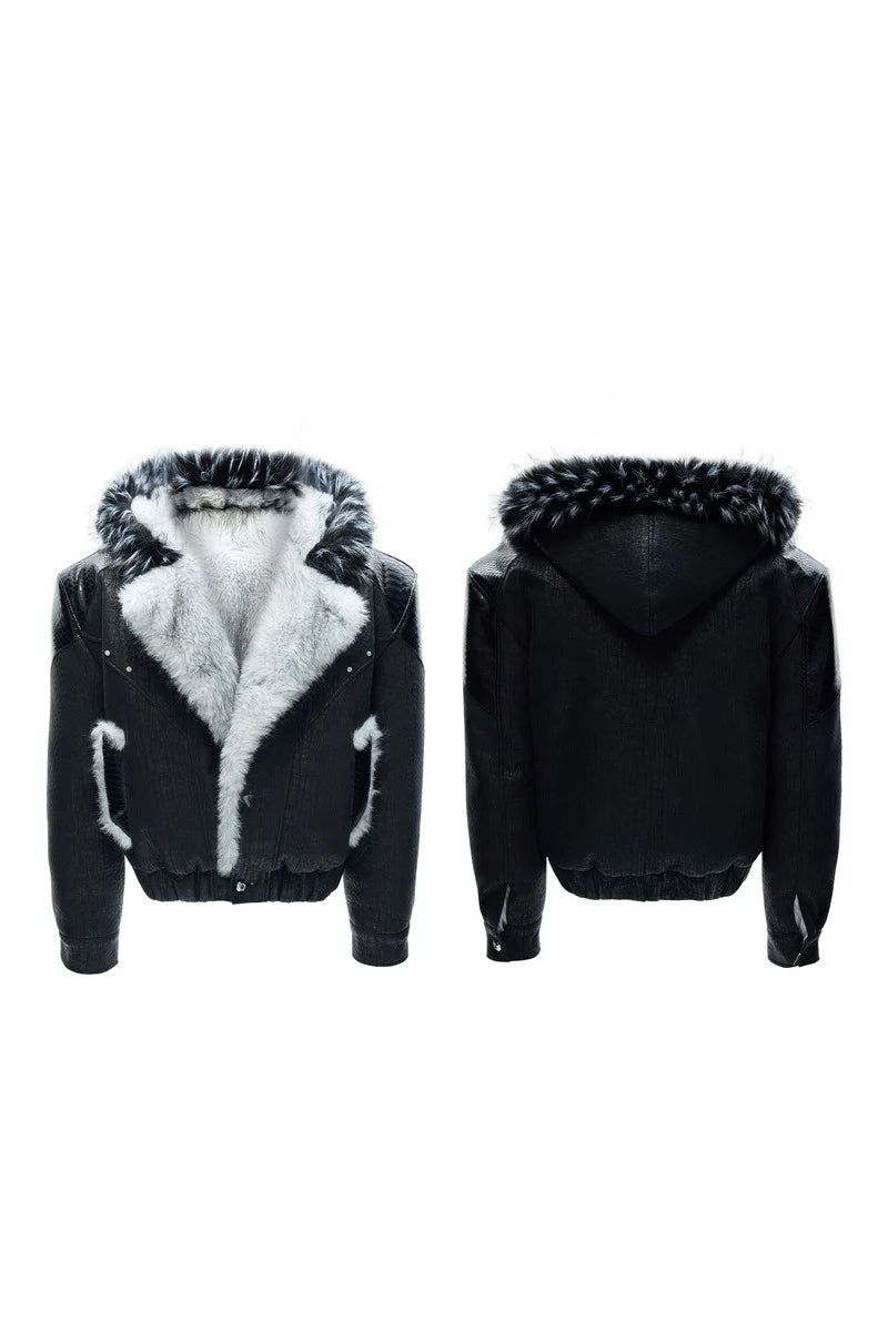 Faux Fur Pattern Puffer Jacket