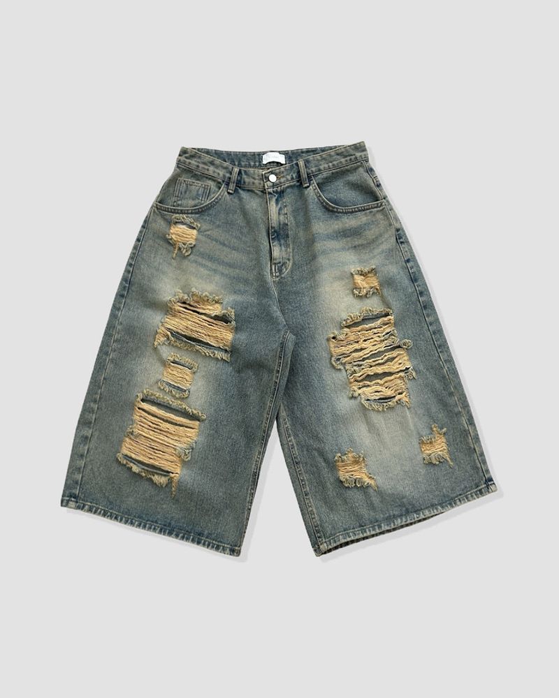 Level-Distressed Bermuda Denim Shorts