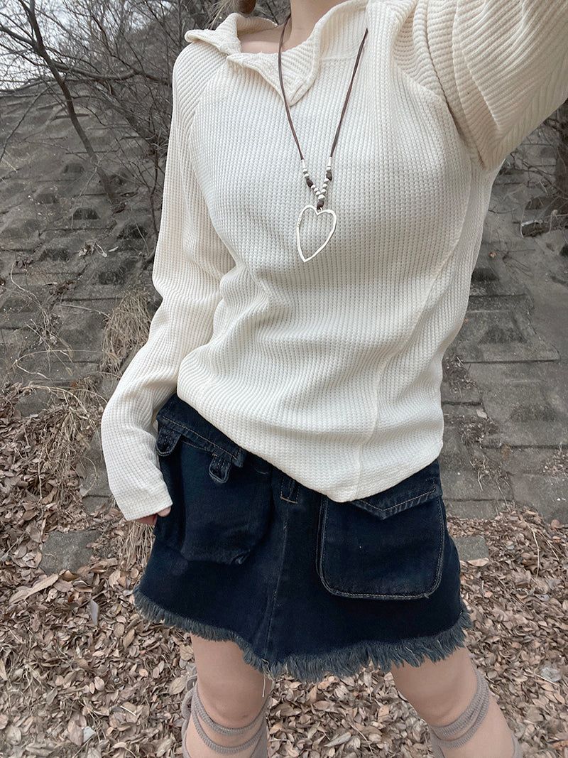 Waffle cut diagonal knit hood
