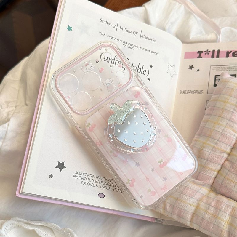 Pink Check Strawberry Mirror Magnetic iPhone Case