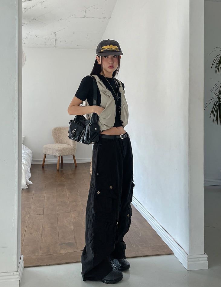 Lining string buckle crop vest