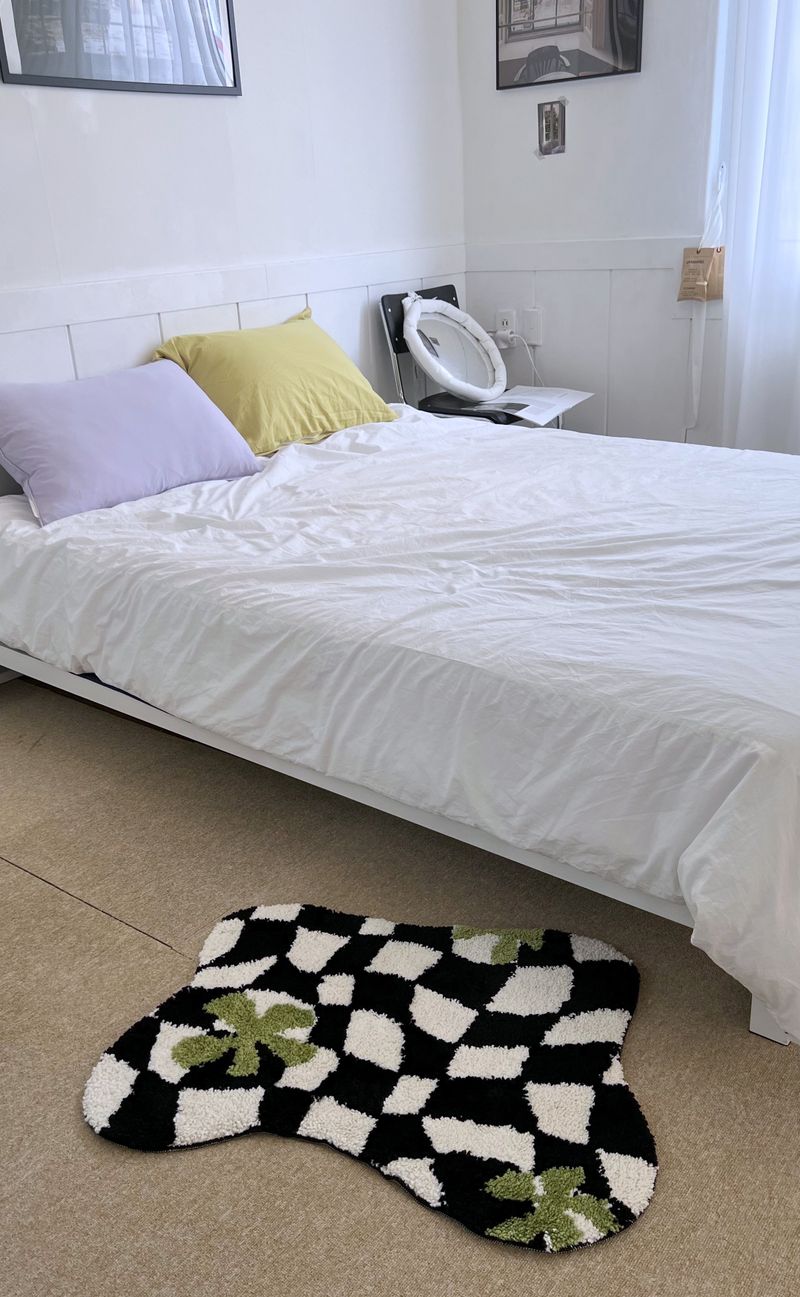 Green flower wave checkerboard tufting rug