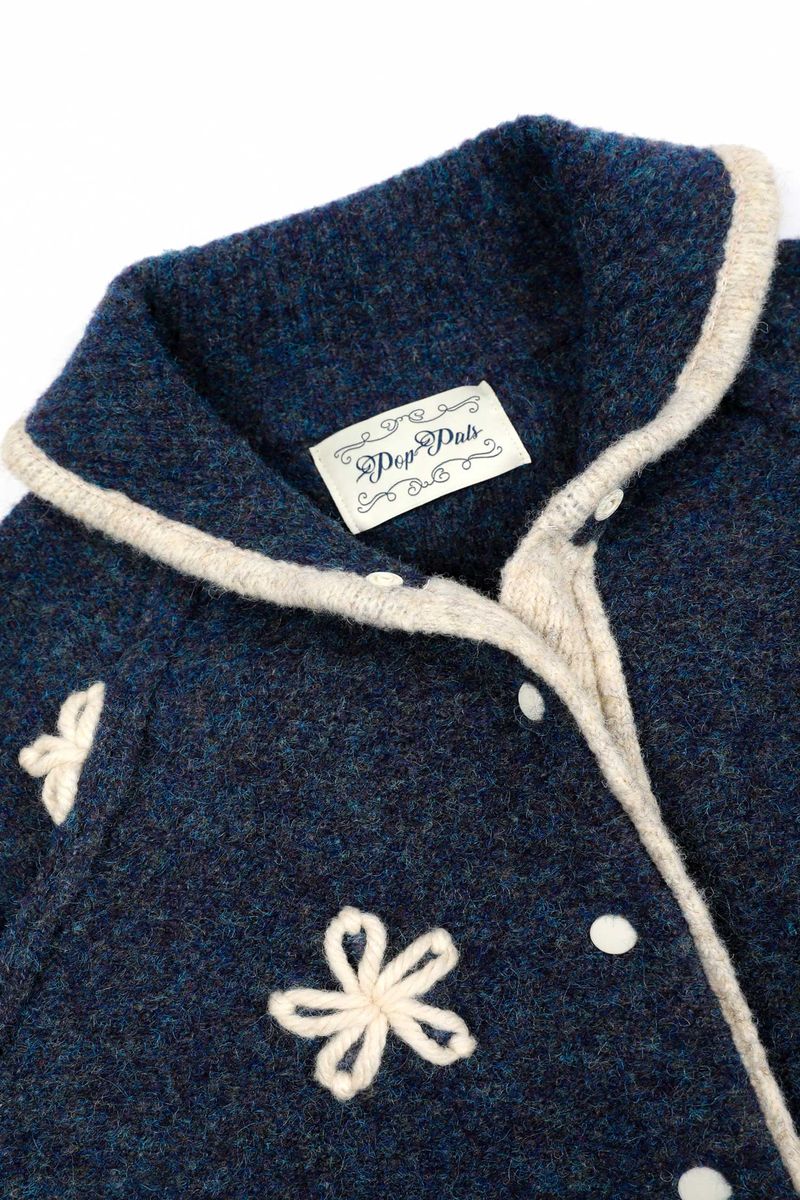 Flower Color Knit Cardigan [Navy]