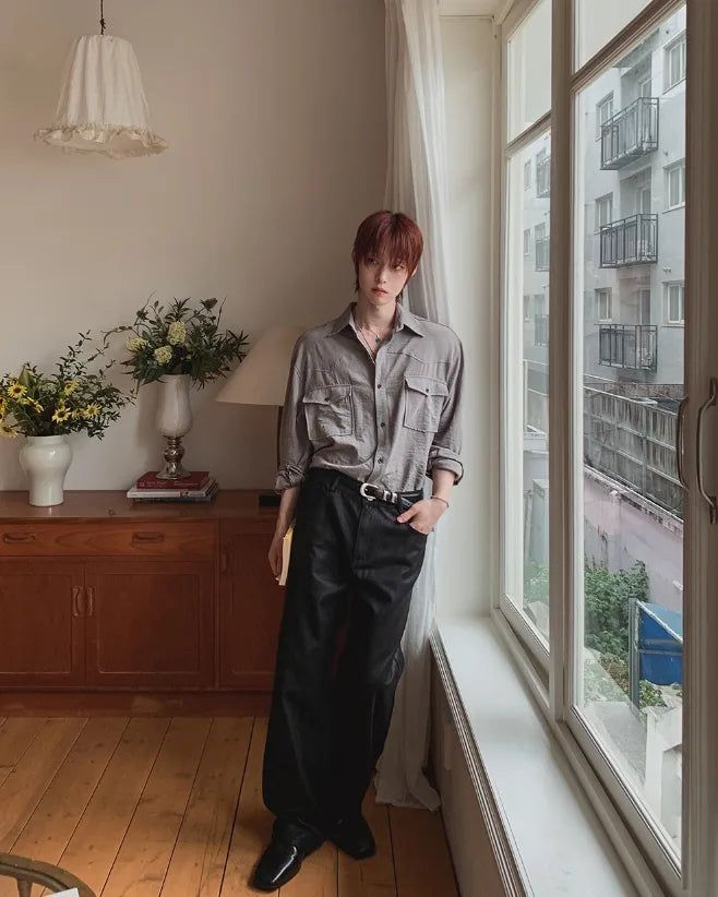 Canto Coated Black Denim Wide Pants