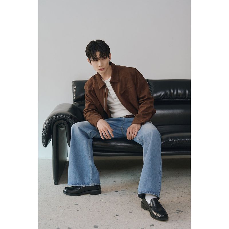 Suede crop biker jacket(Brown)