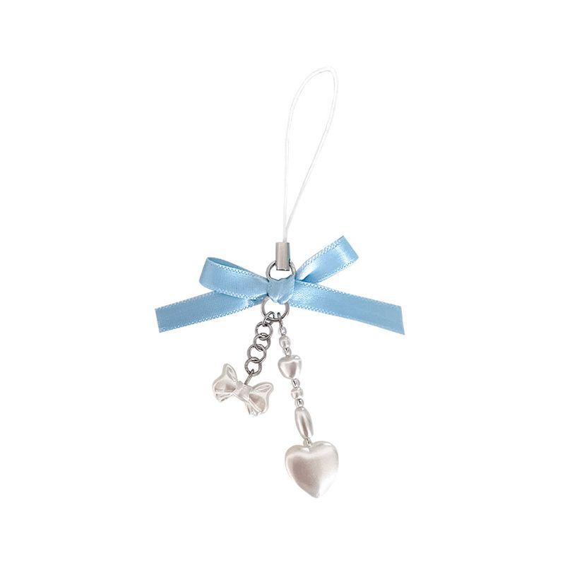 [Handmade] Blue satin ribbon phone keyring
