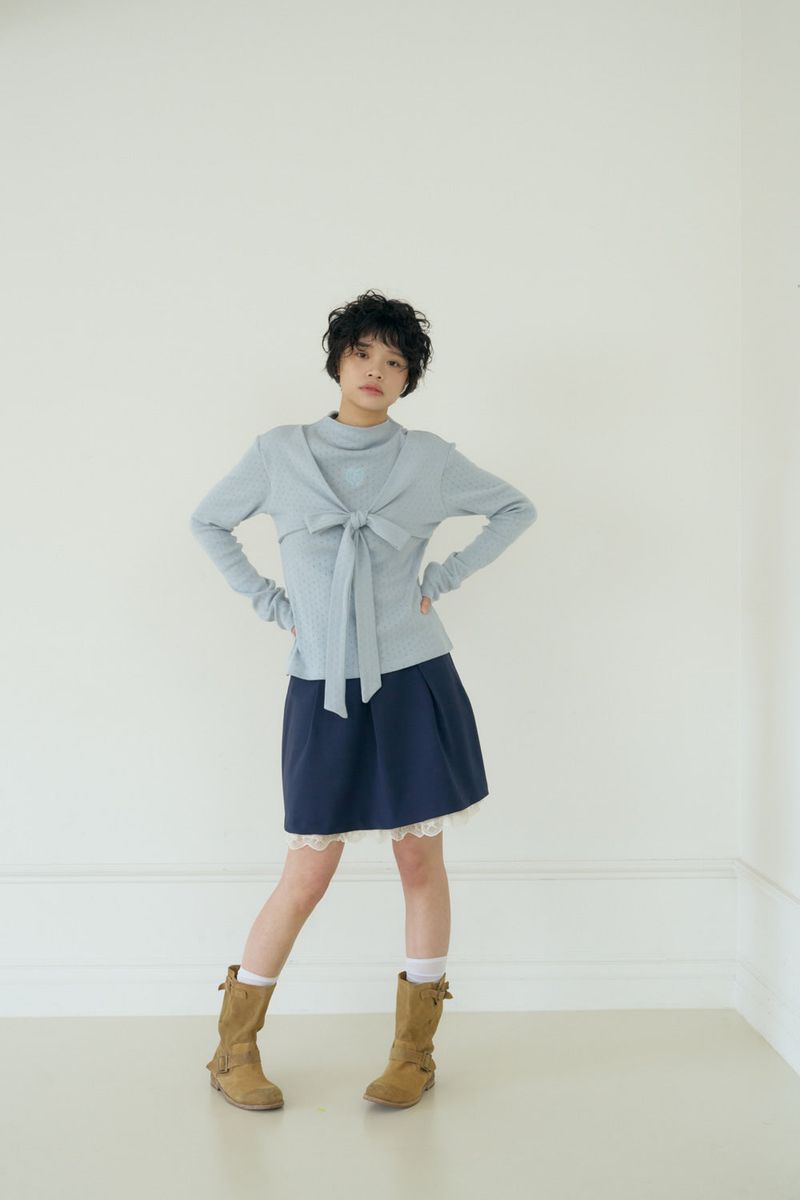 SHAKIRI（シャキリ）の「BOW MINI DOT LACE SKIRT (NAVY)（Skirts）」