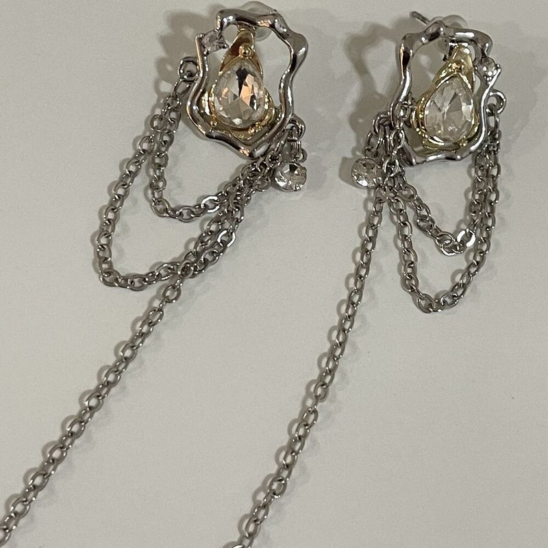 0067 Silver needle chain dropped earrings