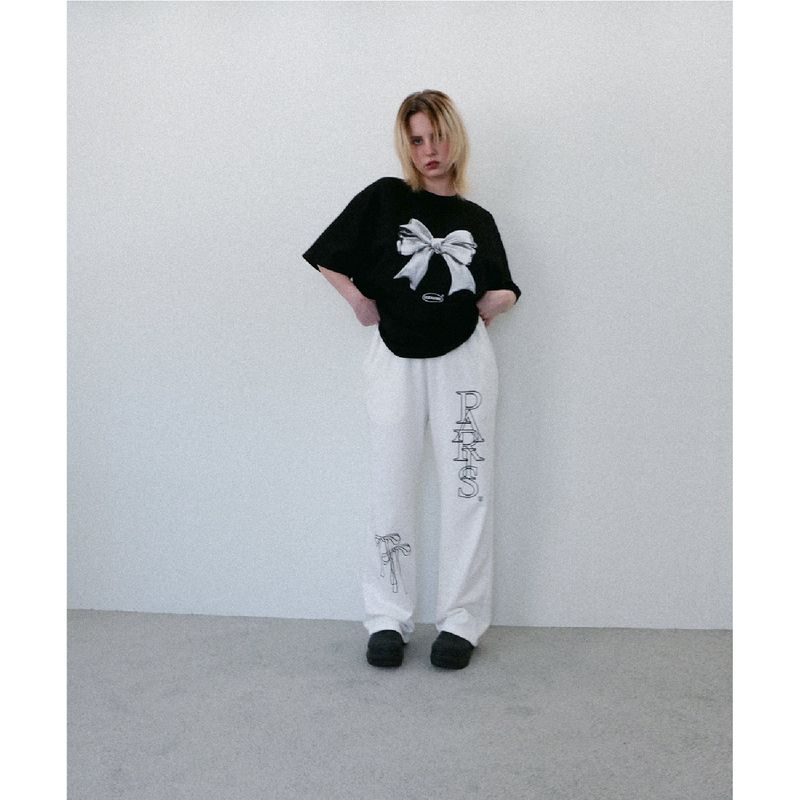 METALLIC RIBBON T SHIRT - BLACK