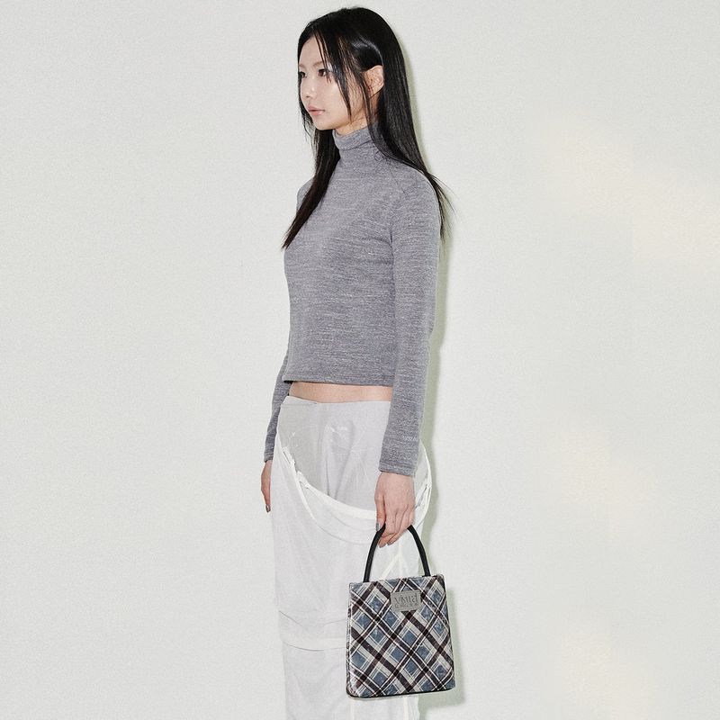 check mini velvet cross bag [charcoal]