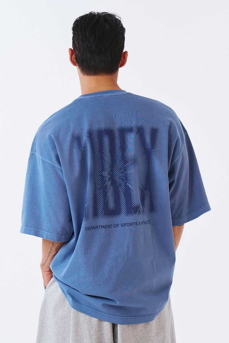 Crack Printed Pigment Short Sleeve Pigment Ash Blue