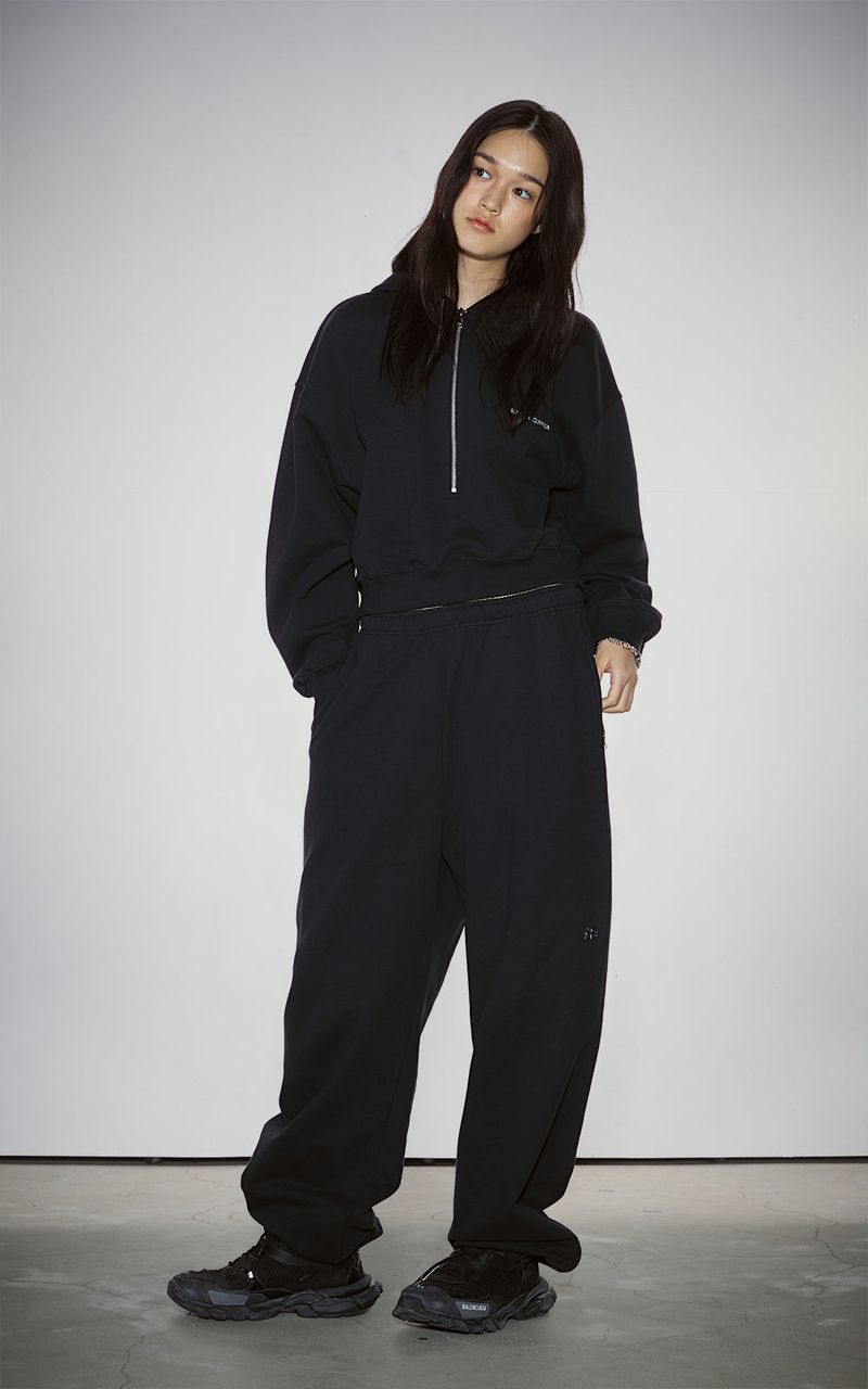 HAIF-ZIP HOODIE (CROP)_NAVY
