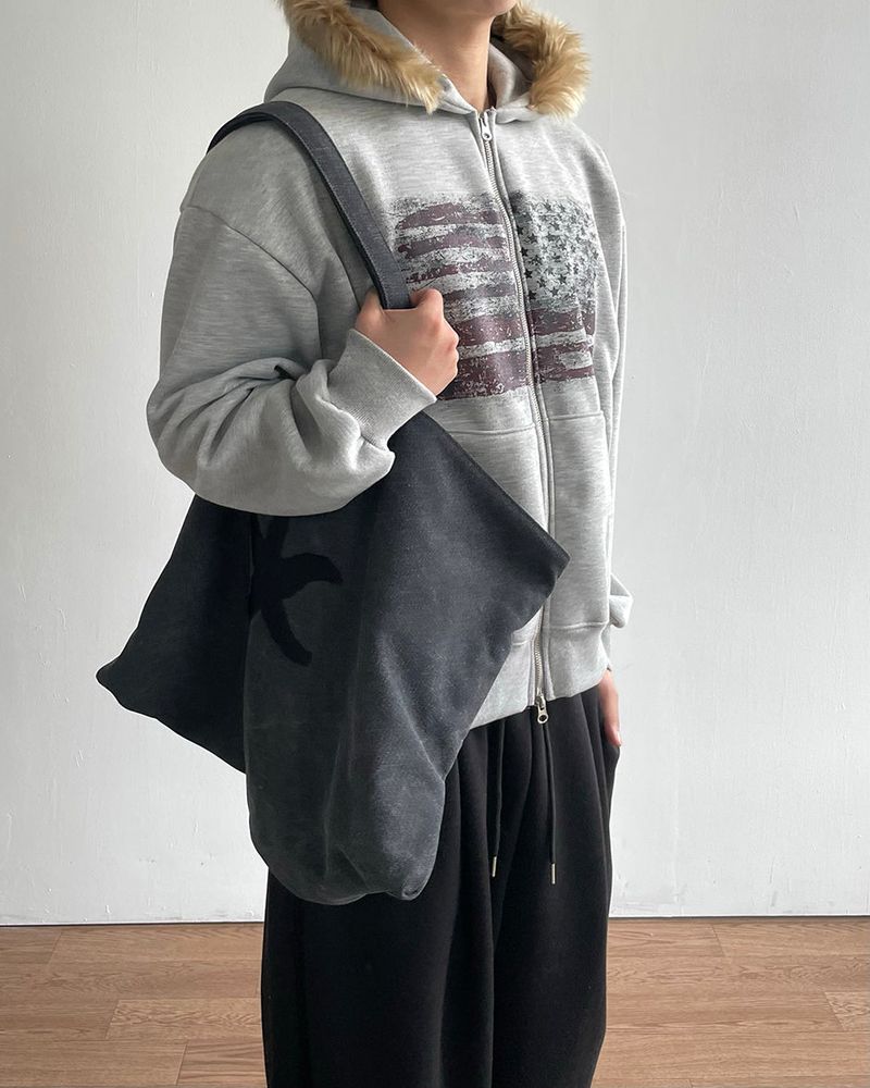 Flag Crop Napping Zip-up Hoodie